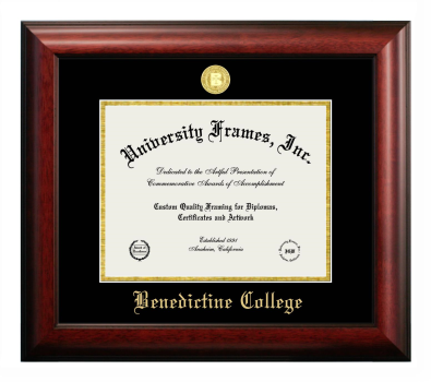 Benedictine College Diploma Frame in Satin Mahogany with Black & Gold Mats for document: 8 1/2"h x 11"w  