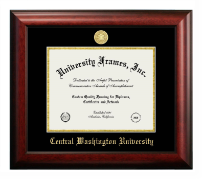 Central Washington University Diploma Frame in Satin Mahogany with Black & Gold Mats for document: 8 1/2"h x 11"w  
