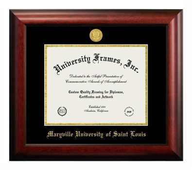 Maryville University of Saint Louis Diploma Frame in Satin Mahogany with Black & Gold Mats for document: 8 1/2"h x 11"w  