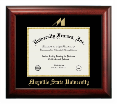Mayville State University Diploma Frame in Satin Mahogany with Black & Gold Mats for document: 8 1/2"h x 11"w  