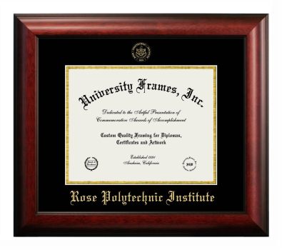 Rose Polytechnic Institute Diploma Frame in Satin Mahogany with Black & Gold Mats for document: 8 1/2"h x 11"w  