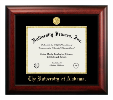 University of Alabama (Tuscaloosa) Diploma Frame in Satin Mahogany with Black & Gold Mats for document: 8 1/2"h x 11"w  