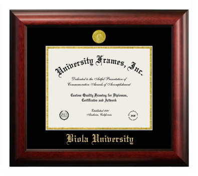 Biola University Diploma Frame in Satin Mahogany with Black & Gold Mats for document: 8 1/2"h x 11"w  