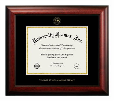 Denver School of Massage Therapy Diploma Frame in Satin Mahogany with Black & Gold Mats for document: 8 1/2"h x 11"w  