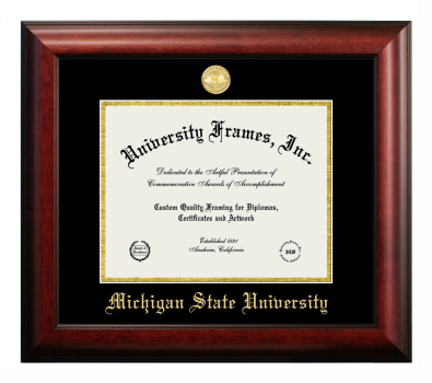 Michigan State University Diploma Frame in Satin Mahogany with Black & Gold Mats for document: 8 1/2"h x 11"w  
