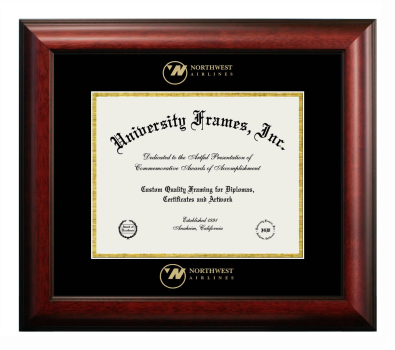Northwest Airlines Diploma Frame in Satin Mahogany with Black & Gold Mats for document: 8 1/2"h x 11"w  