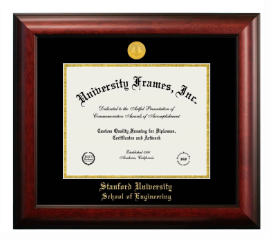 Stanford University School of Engineering Diploma Frame in Satin Mahogany with Black & Gold Mats for document: 8 1/2"h x 11"w  