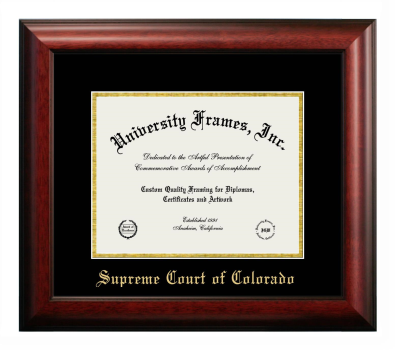 Supreme Court of Colorado Diploma Frame in Satin Mahogany with Black & Gold Mats for document: 8 1/2"h x 11"w  