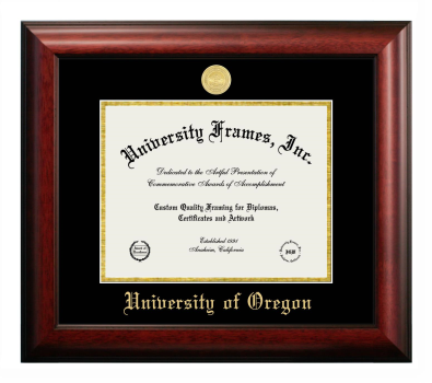 University of Oregon Diploma Frame in Satin Mahogany with Black & Gold Mats for document: 8 1/2"h x 11"w  