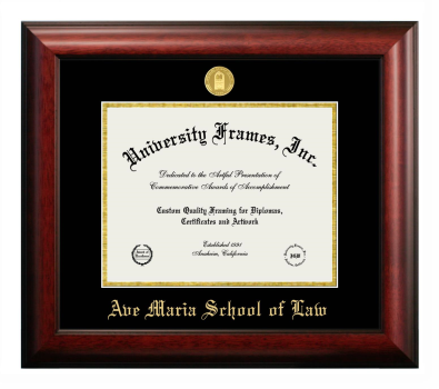 Ave Maria School of Law Diploma Frame in Satin Mahogany with Black & Gold Mats for document: 8 1/2"h x 11"w  