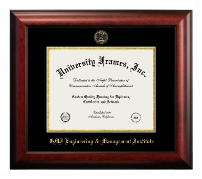 GMI Engineering & Management Institute Diploma Frame in Satin Mahogany with Black & Gold Mats for document: 8 1/2"h x 11"w  