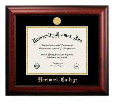 Hartwick College Diploma Frame in Satin Mahogany with Black & Gold Mats for document: 8 1/2"h x 11"w  
