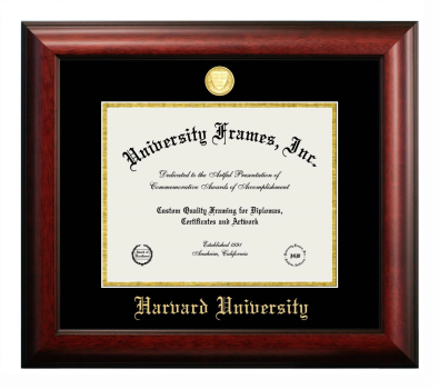 Harvard University Diploma Frame in Satin Mahogany with Black & Gold Mats for document: 8 1/2"h x 11"w  