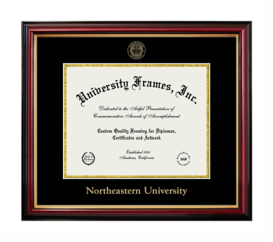 Northeastern University Diploma Frame in Petite Mahogany with Gold Trim with Black & Gold Mats for document: 8 1/2"h x 11"w  