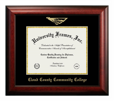 Cloud County Community College Diploma Frame in Satin Mahogany with Black & Gold Mats for document: 8 1/2"h x 11"w  