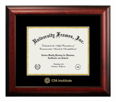 CFA Institute Diploma Frame in Satin Mahogany with Black & Gold Mats for document: 8 1/2"h x 11"w  