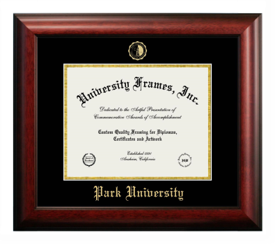 Park University Diploma Frame in Satin Mahogany with Black & Gold Mats for document: 8 1/2"h x 11"w  