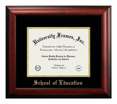 School of Education Diploma Frame in Satin Mahogany with Black & Gold Mats for document: 8 1/2"h x 11"w  