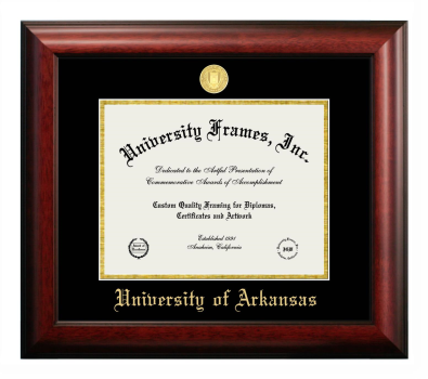 University of Arkansas (Fayetteville) Diploma Frame in Satin Mahogany with Black & Gold Mats for document: 8 1/2"h x 11"w  