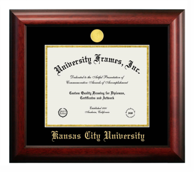 Kansas City University Diploma Frame in Satin Mahogany with Black & Gold Mats for document: 8 1/2"h x 11"w  