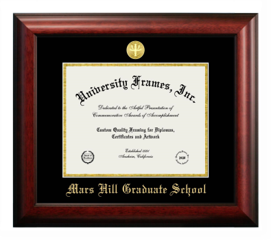 Mars Hill Graduate School Diploma Frame in Satin Mahogany with Black & Gold Mats for document: 8 1/2"h x 11"w  