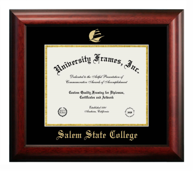 Salem State College Diploma Frame in Satin Mahogany with Black & Gold Mats for document: 8 1/2"h x 11"w  