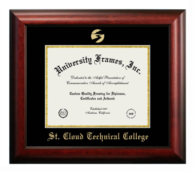 St. Cloud Technical College Diploma Frame in Satin Mahogany with Black & Gold Mats for document: 8 1/2"h x 11"w  