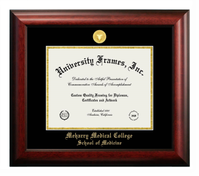 Meharry Medical College School of Medicine Diploma Frame in Satin Mahogany with Black & Gold Mats for document: 8 1/2"h x 11"w  