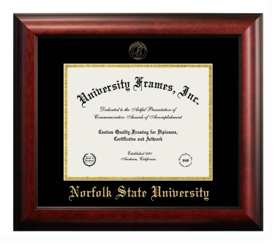 Norfolk State University Diploma Frame in Satin Mahogany with Black & Gold Mats for document: 8 1/2"h x 11"w  