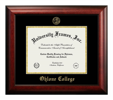 Ohlone College Diploma Frame in Satin Mahogany with Black & Gold Mats for document: 8 1/2"h x 11"w  