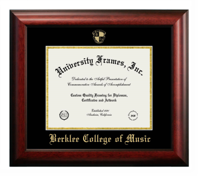Berklee College of Music Diploma Frame in Satin Mahogany with Black & Gold Mats for document: 8 1/2"h x 11"w  