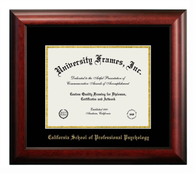 California School of Professional Psychology Diploma Frame in Satin Mahogany with Black & Gold Mats for document: 8 1/2"h x 11"w  