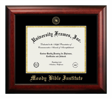 Moody Bible Institute Diploma Frame in Satin Mahogany with Black & Gold Mats for document: 8 1/2"h x 11"w  