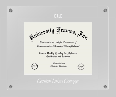 Central Lakes College Lucent Clear-over-Clear Frame in Lucent Clear Moulding with Lucent Clear Mat for document: 8 1/2"h x 11"w  