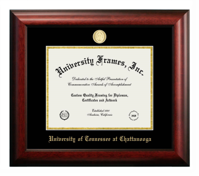 University of Tennessee at Chattanooga Diploma Frame in Satin Mahogany with Black & Gold Mats for document: 8 1/2"h x 11"w  