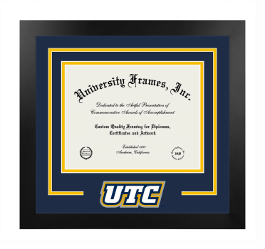 University of Tennessee at Chattanooga Logo Mat Frame in Manhattan Black with Navy Blue & Amber Mats for document: 8 1/2"h x 11"w  