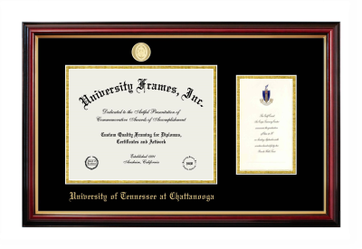 University of Tennessee at Chattanooga Diploma with Announcement Frame in Petite Mahogany with Gold Trim with Black & Gold Mats for document: 8 1/2"h x 11"w  , diploma: 7"h x 4"w  