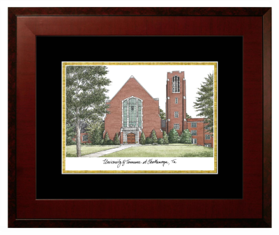 University of Tennessee at Chattanooga Lithograph Only Frame in Honors Mahogany with Black & Gold Mats