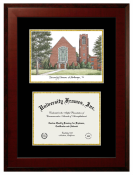 University of Tennessee at Chattanooga Double Opening with Campus Image (Unimprinted Mat) Frame in Honors Mahogany with Black & Gold Mats for document: 8 1/2"h x 11"w  