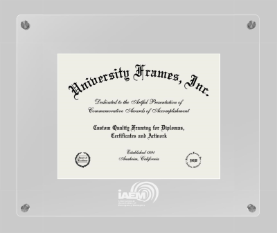 International Association of Emergency Managers Lucent Clear-over-Clear Frame in Lucent Clear Moulding with Lucent Clear Mat for document: 8 1/2"h x 11"w  