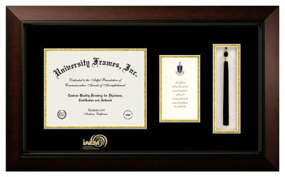 International Association of Emergency Managers Diploma with Announcement & Tassel Box Frame in Legacy Black Cherry with Black & Gold Mats for document: 8 1/2"h x 11"w  , diploma: 7"h x 4"w  