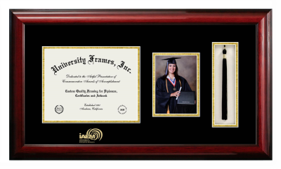 International Association of Emergency Managers Diploma with 5 x 7 Portrait & Tassel Box Frame in Classic Mahogany with Black & Gold Mats for document: 8 1/2"h x 11"w  