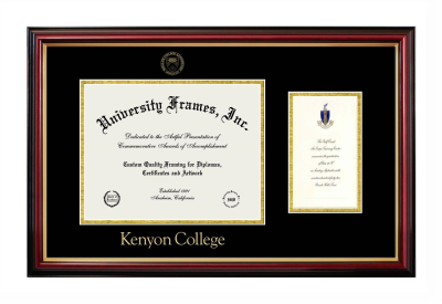 Kenyon College Diploma with Announcement Frame in Petite Mahogany with Gold Trim with Black & Gold Mats for document: 8 1/2"h x 11"w  , diploma: 7"h x 4"w  