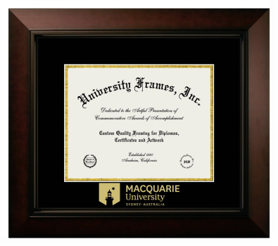MACQUARIE University Diploma Frame in Legacy Black Cherry with Black & Gold Mats for document: 8 1/2"h x 11"w  