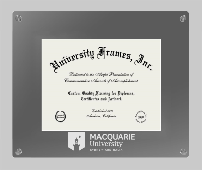 MACQUARIE University Lucent Clear-over-Smoke Frame in Lucent Smoke Moulding with Lucent Smoke Mat for document: 8 1/2"h x 11"w  