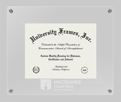 MACQUARIE University Lucent Clear-over-Clear Frame in Lucent Clear Moulding with Lucent Clear Mat for document: 8 1/2"h x 11"w  