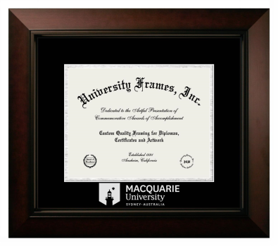 MACQUARIE University Diploma Frame in Legacy Black Cherry with Black & Silver Mats for document: 8 1/2"h x 11"w  
