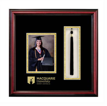 MACQUARIE University 5 x 7 Portrait with Tassel Box Frame in Petite Cherry with Black & Gold Mats