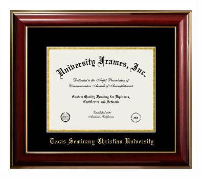 Texas Seminary Christian University Diploma Frame in Classic Mahogany with Gold Trim with Black & Gold Mats for document: 8 1/2"h x 11"w  