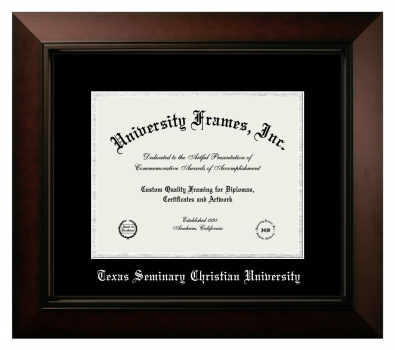 Texas Seminary Christian University Diploma Frame in Legacy Black Cherry with Black & Silver Mats for document: 8 1/2"h x 11"w  